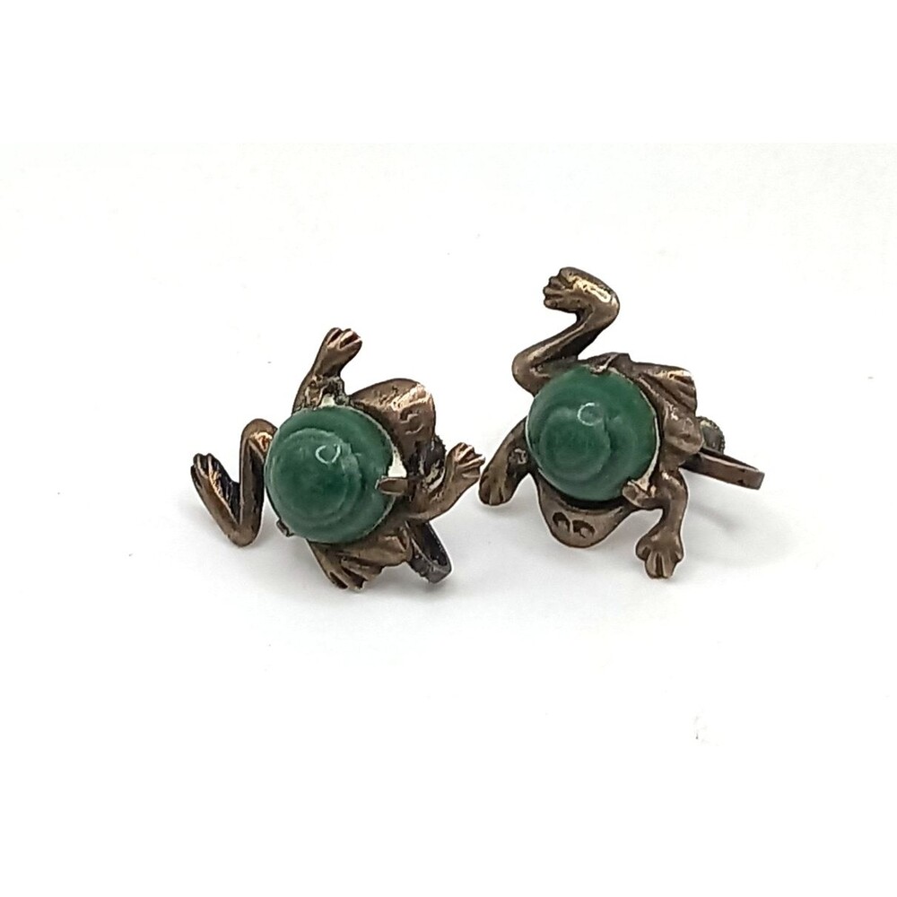 FROGS! Sterling silver Mexico Aventurine Earrings w/Sterling Frog Pendant - Picture 3 of 12